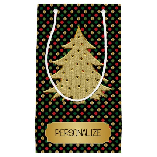 Christmas Tree with Polka Dot Background  Klein Cadeauzakje (Voorkant)