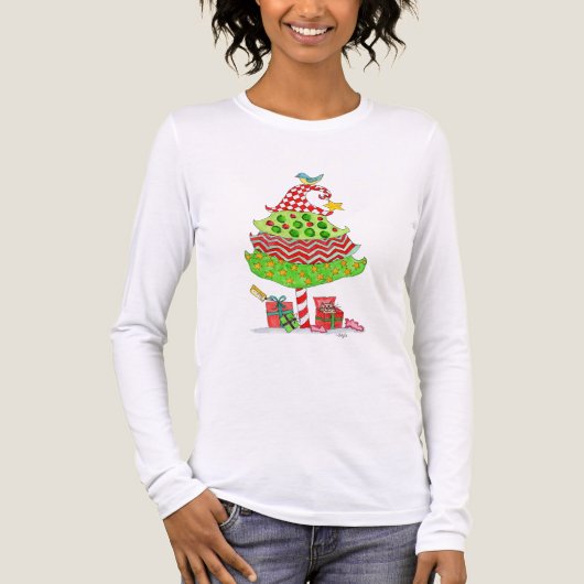 Christmas Tree with Presents and Cat Tri-Blend Shirt (Voorkant volledig)