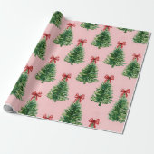 Christmas Tree with Red Bow | Pink Wrapping Paper Cadeaupapier (Uitgerold)