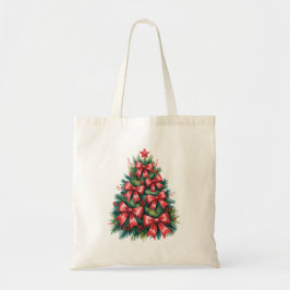 Christmas Tree With Red Bows Holiday Festive Tote Bag