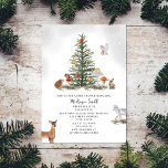 Christmas Tree Woodland Animals Baby shower Kaart<br><div class="desc">Natuur verhalenboek pagina geïnspireerd baby shower uitnodiging met illustratie van twee paddenstoelen met kerstboom en bosdieren,  waaronder sneeuwvos,  herten,  egel,  uil,  konijn,  en chipmunk.</div>