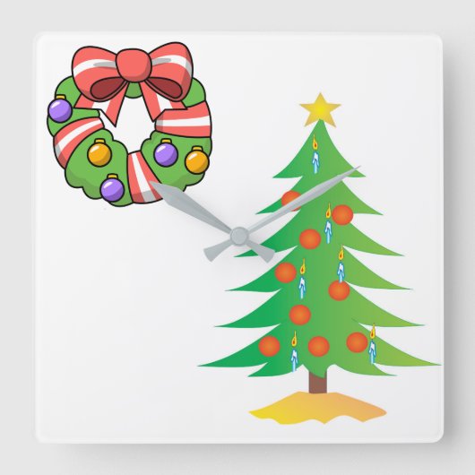 **CHRISTMAS TREE & WREATH* CHRISTMAS CLOCK VIERKANTE KLOK (Voorkant)