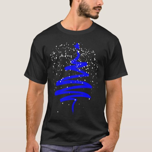 Christmas Tree Xmas Tree Blue Brush Stroke Men Wom T-shirt (Voorkant)
