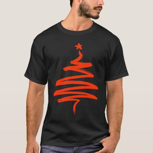 Christmas Tree Xmas Tree Orange Brush Stroke Men W T-shirt (Voorkant)