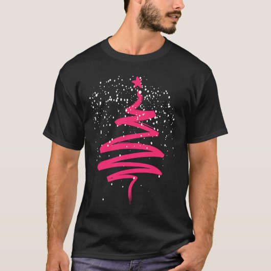 Christmas Tree Xmas Tree Pink Brush Stroke Men Wom T-shirt (Voorkant)