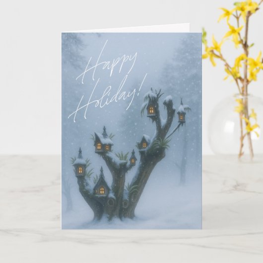 Christmas Treehouse Folded Greeting Card Kaart (Gele Bloem)