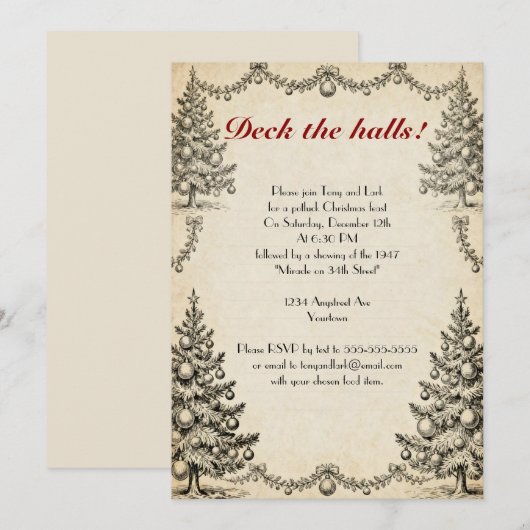 Christmas Trees and Garlands Holiday Party Kaart (Voorkant / Achterkant)