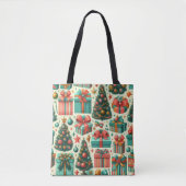 Christmas trees and presents art pattern tote bag (Voorkant)