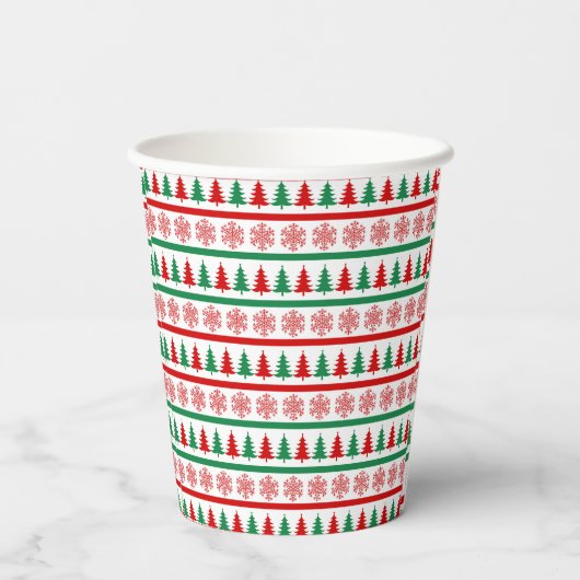 Christmas Trees and Snowflakes Print Paper Cups Papieren Bekers (Achterkant)