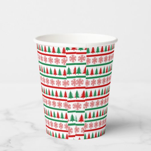 Christmas Trees and Snowflakes Print Paper Cups Papieren Bekers (Rechts)