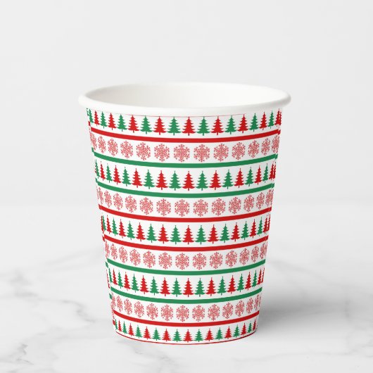Christmas Trees and Snowflakes Print Paper Cups Papieren Bekers (Voorkant)