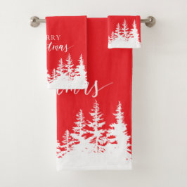 Christmas Trees Bath Towel Set Red and White Bad Handdoek