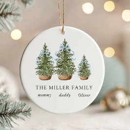 Christmas Trees Bow Blue Keramisch Ornament