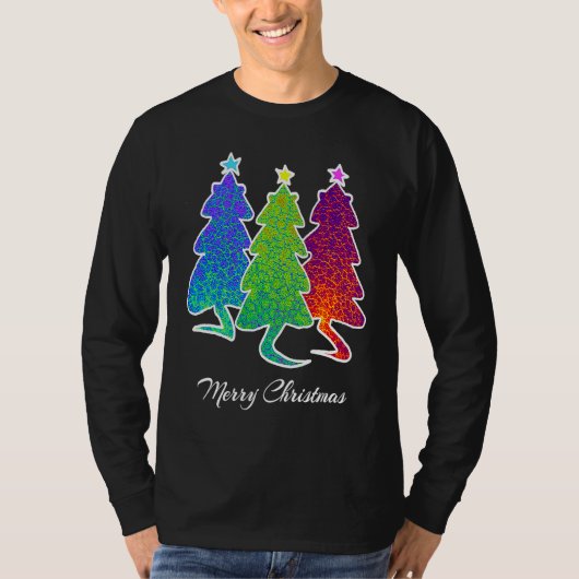 Christmas Trees Cat Lizard Dinosaur Rat Blue Green T-shirt (Voorkant)