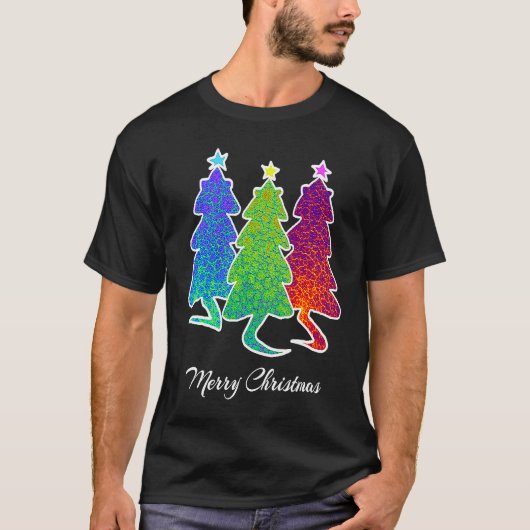 Christmas Trees Cat Lizard Dinosaur Rat Blue Green T-shirt (Voorkant)
