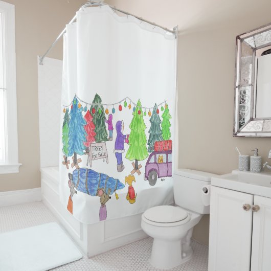 Christmas Trees for Sale Douchegordijn (In situ)