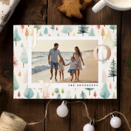 Christmas Trees Joy Photo Holiday Gold Foil Card Folie Feestdagenkaart