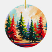 Christmas Trees Landscape Painting  Ceramic Keramisch Ornament (Achterkant)