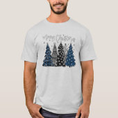 Christmas Trees Navy Blue Winter Holiday Gift  T-shirt (Voorkant)
