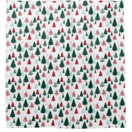 Christmas Trees Nordic Pine Forest Modern Pattern Douchegordijn (Voorkant)