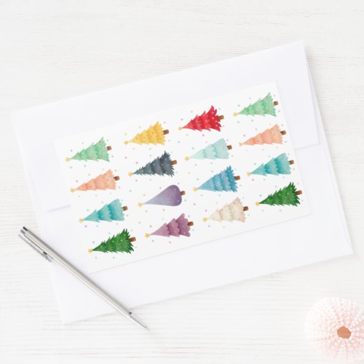  Christmas trees, Ornaments for a Joyful Season  Rechthoekige Sticker (Envelop)