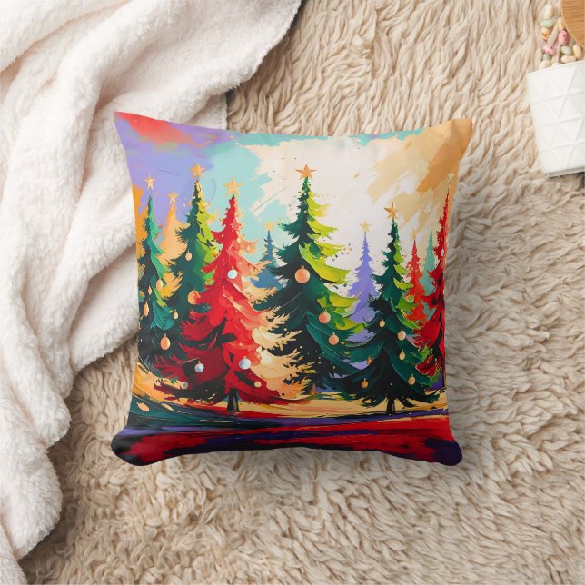Christmas Trees painting Landscape   Kussen (Deken)