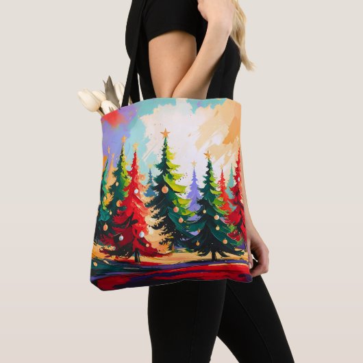 Christmas Trees painting Landscape   Tote Bag (Dichtbij)
