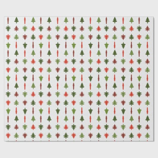 Christmas Trees Red and Green on White Cadeaupapier (Vlak)