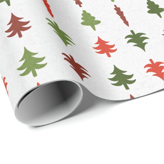 Christmas Trees Red and Green on White Cadeaupapier (Rol Hoek)