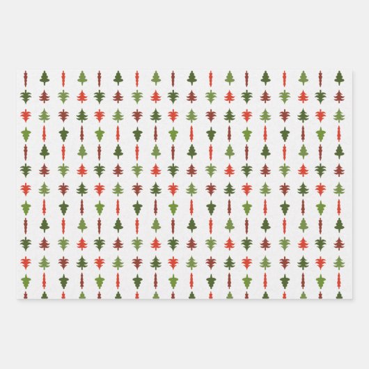 Christmas Trees Red White Green 3 Inpakpapier Vel (Voorkant)