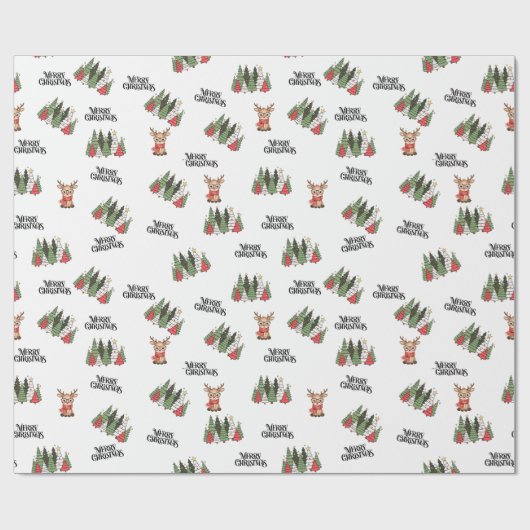 Christmas Trees & Reindeer Wrapping Paper Cadeaupapier (Vlak)