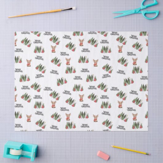Christmas Trees & Reindeer Wrapping Paper Tissuepapier (Craft)