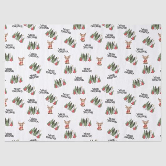 Christmas Trees & Reindeer Wrapping Paper Tissuepapier (Voorkant)