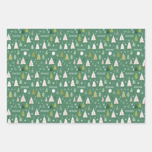 Christmas Trees Repeating Name Personalized Inpakpapier Vel (Voorkant)