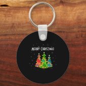 Christmas Trees Snowflakes Whimsical Fun Red T Shi Sleutelhanger (Voorkant)