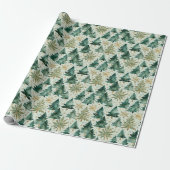 Christmas Trees & Snowflakes Wrapping Paper Cadeaupapier (Uitgerold)
