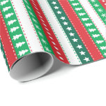Christmas trees stripes red green white cadeaupapier<br><div class="desc">Stripes with christmas trees,  stars,  snowflakes in red,  green and white</div>