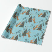 Christmas trees & tigers pattern Blue background Cadeaupapier (Uitgerold)
