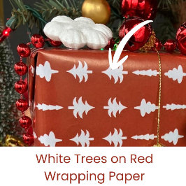 Christmas Trees White on Red Cadeaupapier