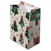 Christmas Trees with Bows Gift Bag Medium Cadeauzakje (Voorkant Gekanteld)