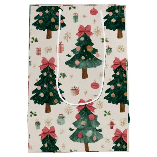 Christmas Trees with Bows Gift Bag Medium Cadeauzakje (Achterkant)