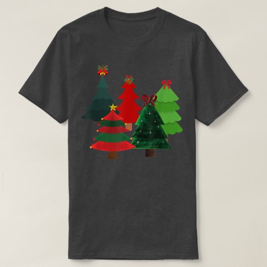 CHRISTMAS TREES, XMAS DECORATED STARS, BOWS EN BA T-SHIRT (Design voorkant)