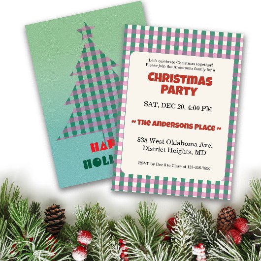 Christmas Trendy Checks Customize Party Kaart