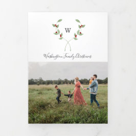 Christmas Trifold 4 Photo Card Waterverf Monogram Drieluik Wenskaart