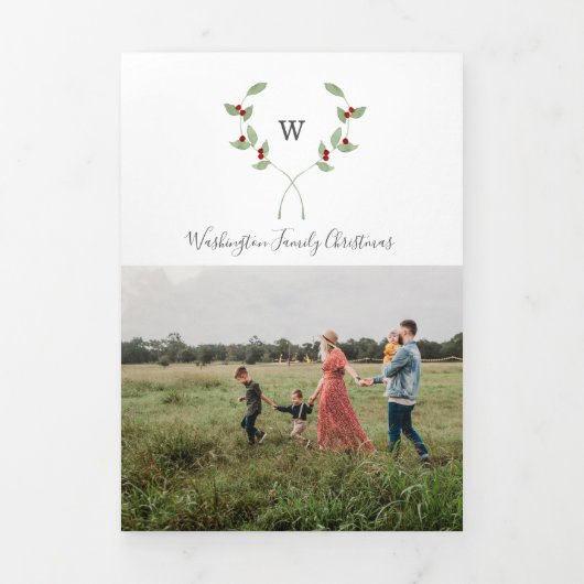 Christmas Trifold 4 Photo Card Waterverf Monogram Drieluik Wenskaart (Cover)