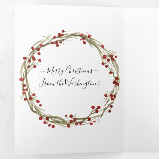 Christmas Trifold 4 Photo Card Waterverf Monogram Drieluik Wenskaart (Binnenzijde eerst)