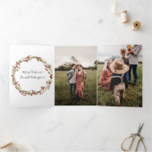 Christmas Trifold 4 Photo Card Waterverf Monogram Drieluik Wenskaart (Binnen)