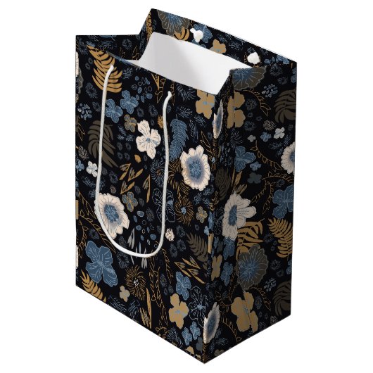 Christmas Tropical Coastal Blue Hibiscus Floral  Medium Cadeauzakje (Voorkant Gekanteld)