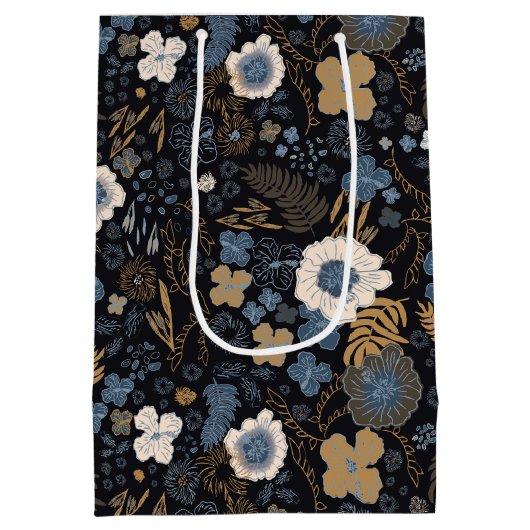 Christmas Tropical Coastal Blue Hibiscus Floral Medium Cadeauzakje (Achterkant)