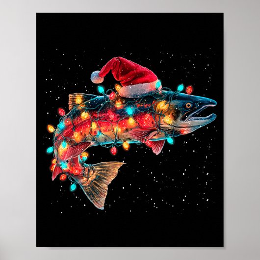 Christmas Trout Fish Funny Fishing Santa Hat Light Poster (Voorkant)